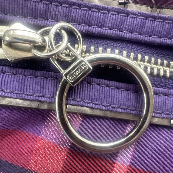 Coach Poppy Plaid Purple Pink Handbag Large gray condition - Picture 6 of 16